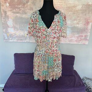 Zara Green and Blue Tiered Ruffled Mini Dress Size L